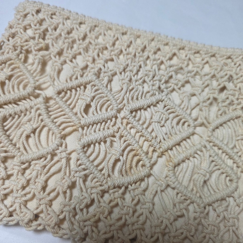 Unbranded Cream Macrame Wristlet Clutch Bag Boho Geometric Knotted Zipper‎ Pouch - Picture 2 of 6